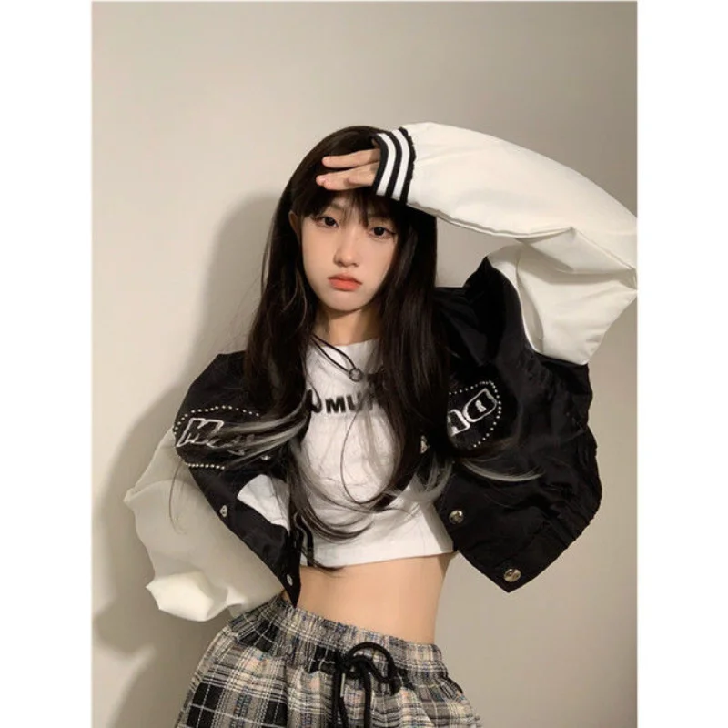 Deeptown Cropped Baseball Jacket Women Korean Style Streetwear Fashion Bomber Jackets Female Harajuku Oversized College Kpop images - 6