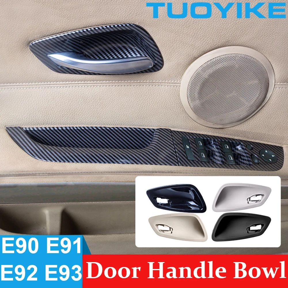 

Car Carbon Fiber Interior Inner Door Pull Handle Bowl Trim Replace Beige Black For BMW 3-Series E90 E91 E92 E93 E94 2005-2012
