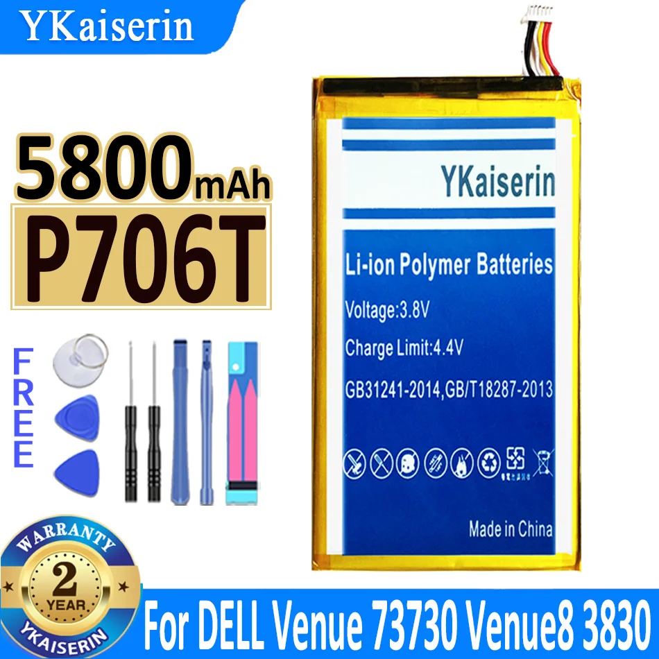 

YKaiserin 5800mAh P706T P708 Battery for DELL Venue 7 3730 Venue 8 3830 T02D T01C T02D002 T02D001 0CJP38 02PDJW Bateria