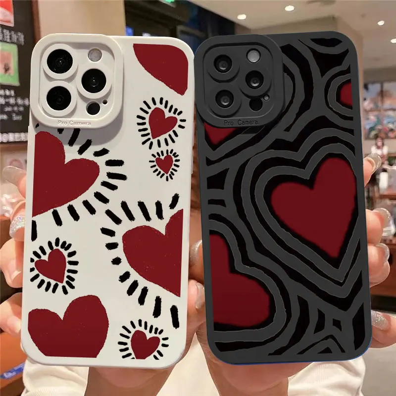 

Cute Love Heart Curve Graph Phone Case For iPhone 13 14 12 11 Pro Max 14 Plus X XR XS 7 8 Plus SE 2020 Soft Silicone Capa Shells