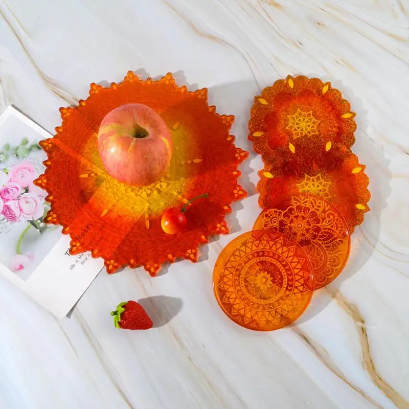 

Round Silicone Molds Making Tools Craft Mould Flower Pattern Glass Cup Mat Mould Epoxy Resin Home Decoration Wholesale Handmade