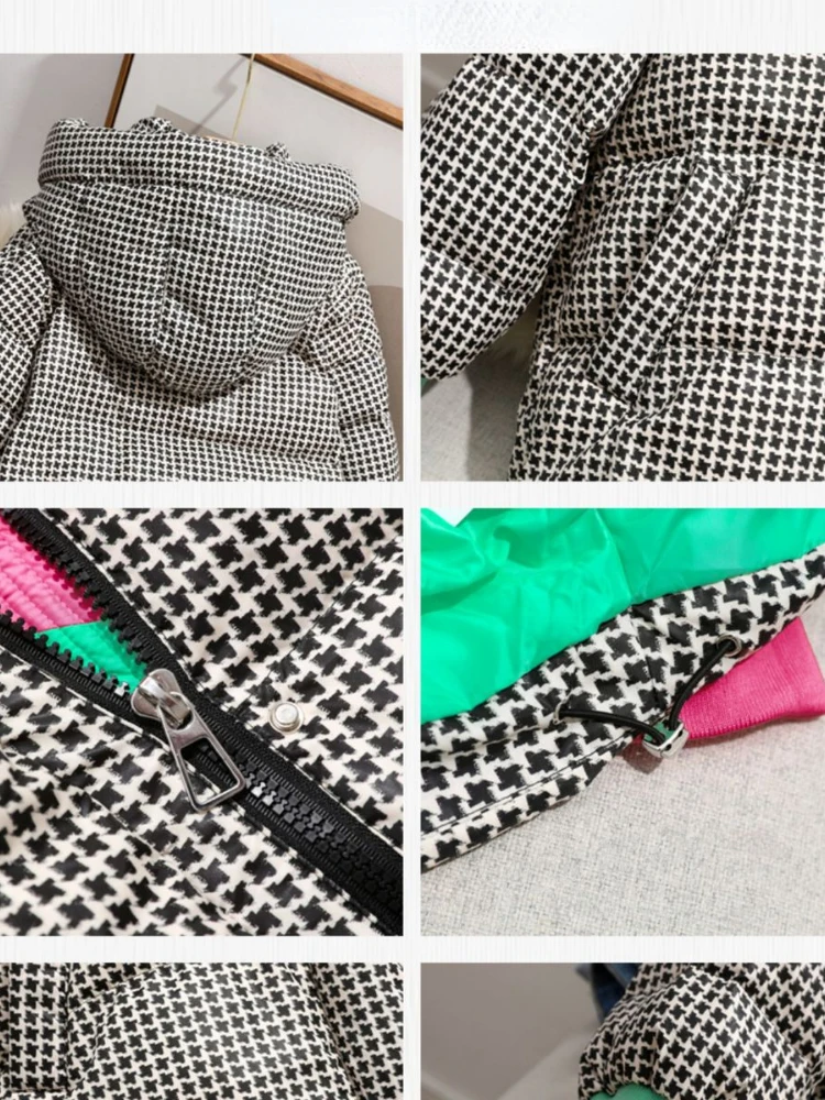 Winter Coats Women Plaid Puffer Jacket Parka Super Hot Coats Hooded Down Jacket Loose Korean Fashion Snow Clothes
