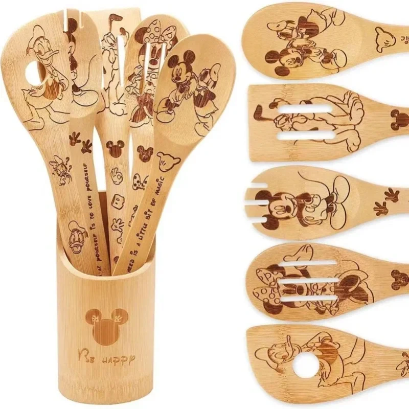 

5Pcs/Set Disney Mickey Mouse Stitch Cooking Sets Wooden Spatulas Nightmare Before Christmas Pooh Bear Spatula Kitchen Supplies