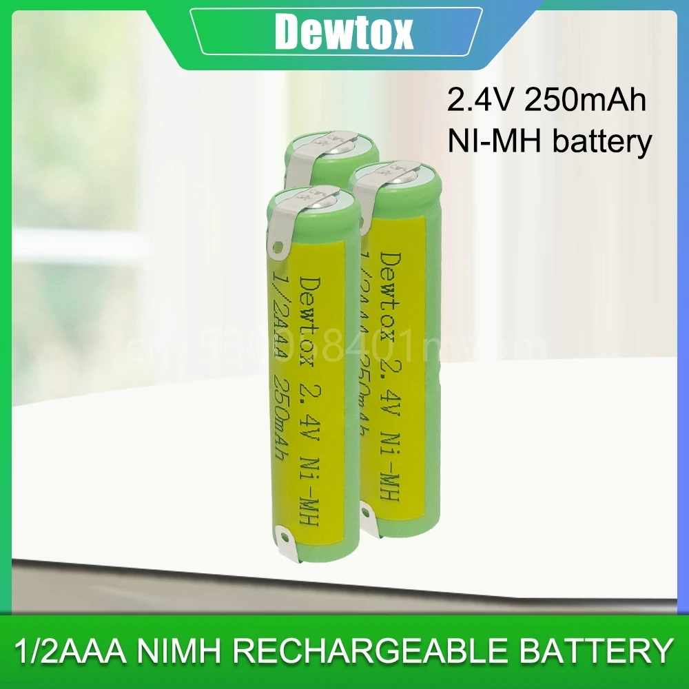 2,4 V 1/2AAA Ni-MH перезаряжаемая батарея 250mAh 1/2 AAA со сварочными насадками для бритвы, зубной щетки