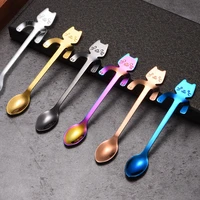 1pc cute coffee spoon stainless steel cartoon cat shape teaspoon dessert snack scoop milk mini spoons tableware kitchen tools