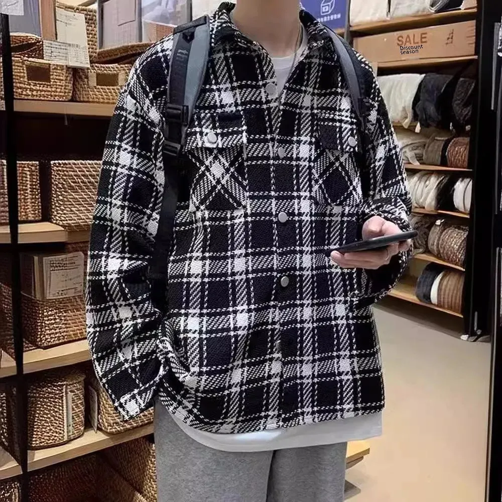 Твидовая клетчатая куртка мужская весенне-осенняя модная брендовая