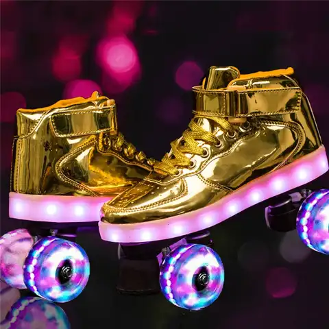 Новинка 2022, роликовые коньки для взрослых, двухрядные роликовые туфли для мужчин и женщин, 4-колесные полиуретановые детские светящиеся рол...