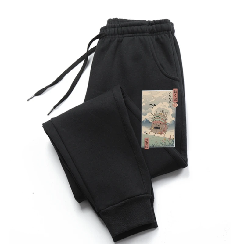 

Funny Howls Moving Castle Ukiyo E sweatpants for Men O Neck Cotton Man pants Anime Short Sleeve pants Plus Size pants for mens