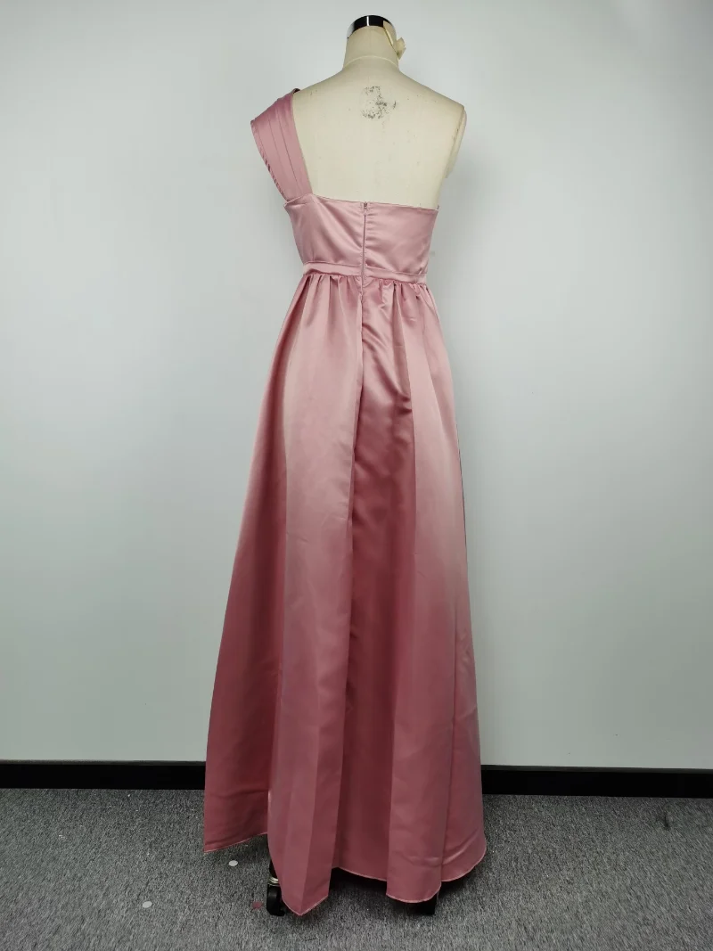 Sexy Prom Dress for Women Vintage Split Slanted Shoulder Long Skirt A-line Vestidos Evening Party Clothing Woman Solid Dresses