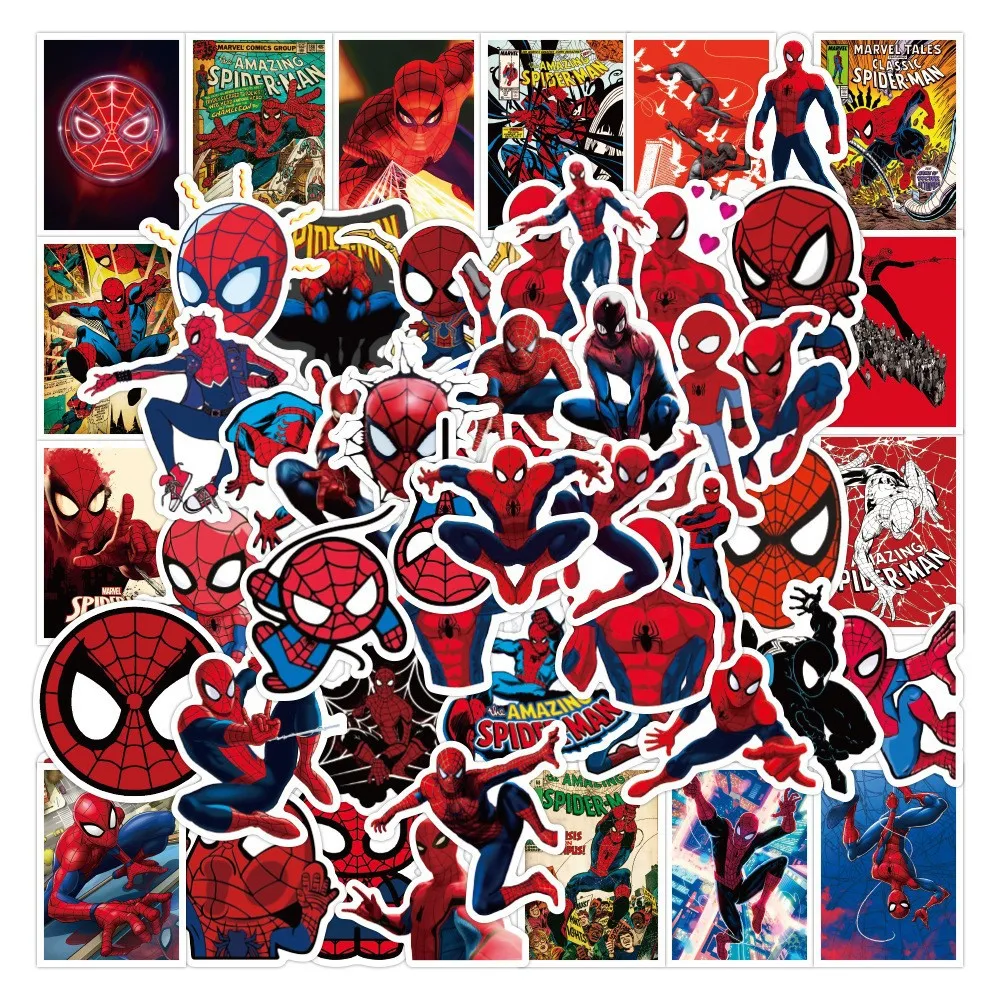 

50pcs Red Spiderman Photo Stickers Super Cool Fight Jump Marvel Graffiti Waterproof Decorate Skateboard Guitar Laptop Stiker Toy