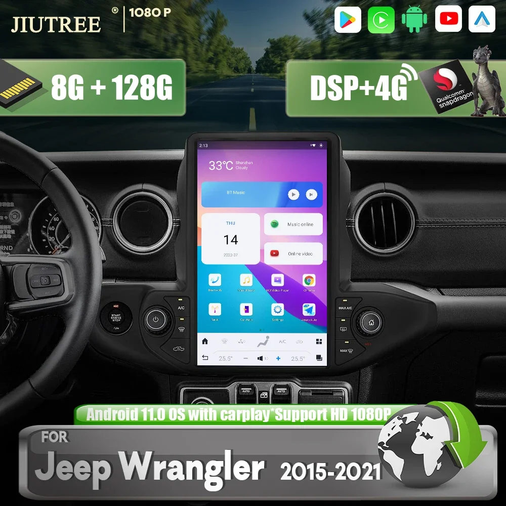 

Автомобильный стерео-радиоприемник 13,6 дюймов Android 11 для Jeep Wrangler gladiator 2018 2019 2020 2021 мультимедийный плеер GPS Navi 4G Carplay Auto