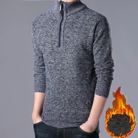 winter mens fleece thicker sweater half zipper turtleneck warm pullover quality male slim knitted wool sweaters for spring