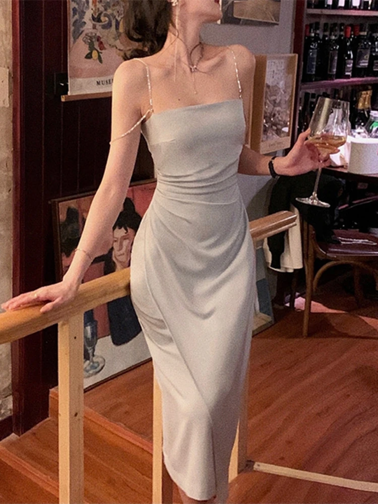 

Summer Women's Elegant Sexy Bodycon Midi Dress Ladies Sleeveless Casual Backless Slim Party Vestidos Female Fashion Clothes
