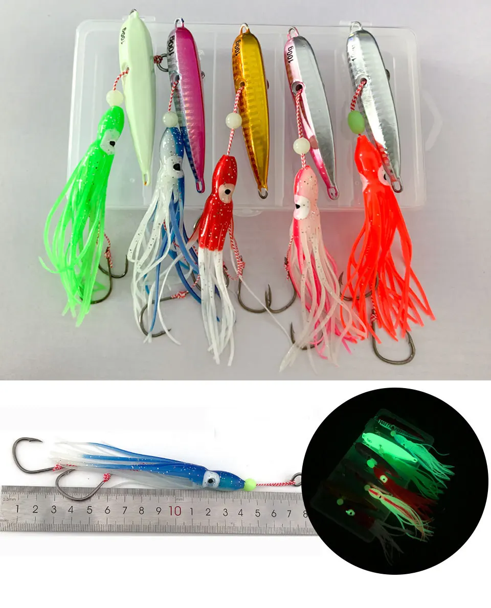 5pcs/Lot Inchiku Bottom Ship Metal Jigs Lure Squid Octopus Skirt Assist Hooks 40g 60g 80g 100g 120g 150g 200g Saltwater Fishing