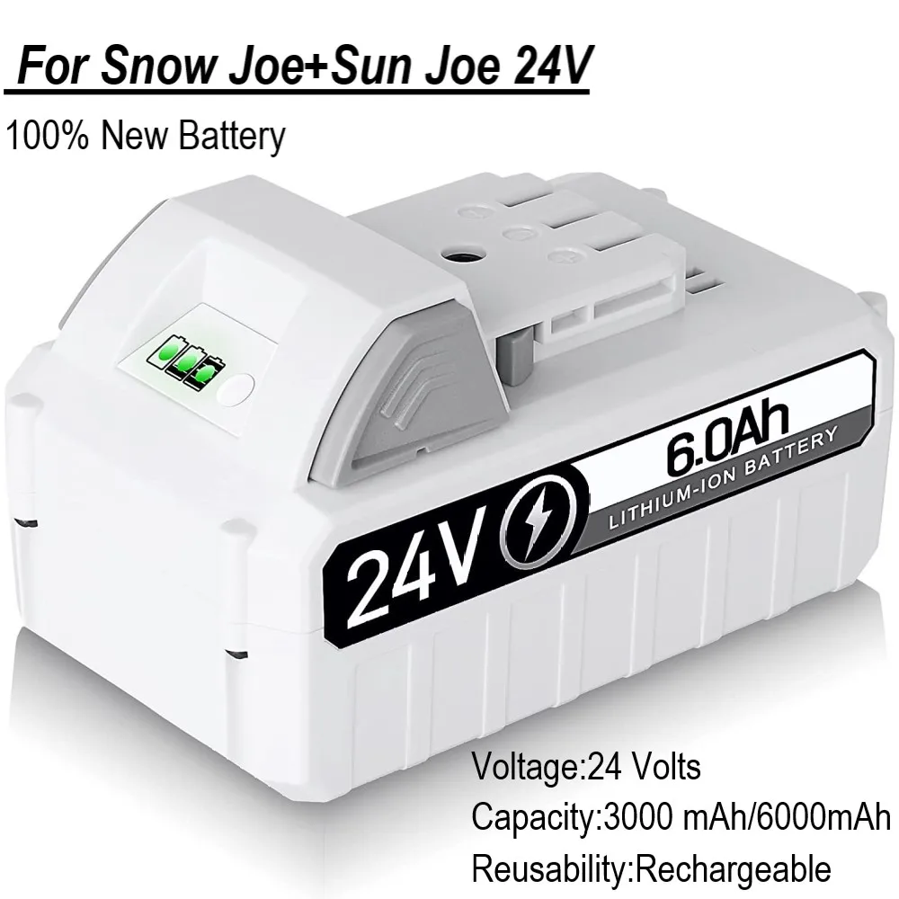 New 24V 6000mAh Replacement Battery for Snow Joe+Sun Joe 24V