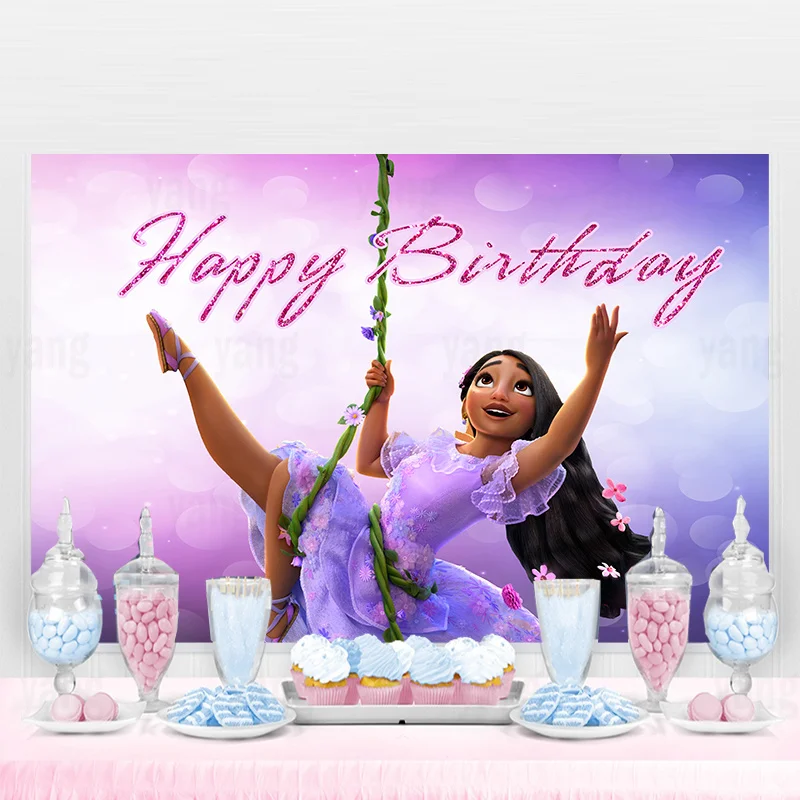 

Disney Encanto Isabella Glitter Photography Backdrops Girls Happy Birthday Party Decorations Vinyl Children Photo Background