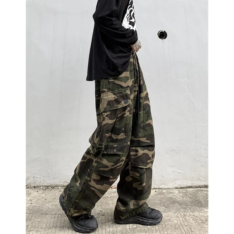 Men's Wear Vintage Loose Camouflage Jeans 2022 Autumn New Pattern Fashion Multiple Pockets Straight Cylinder Cargo Pants Female