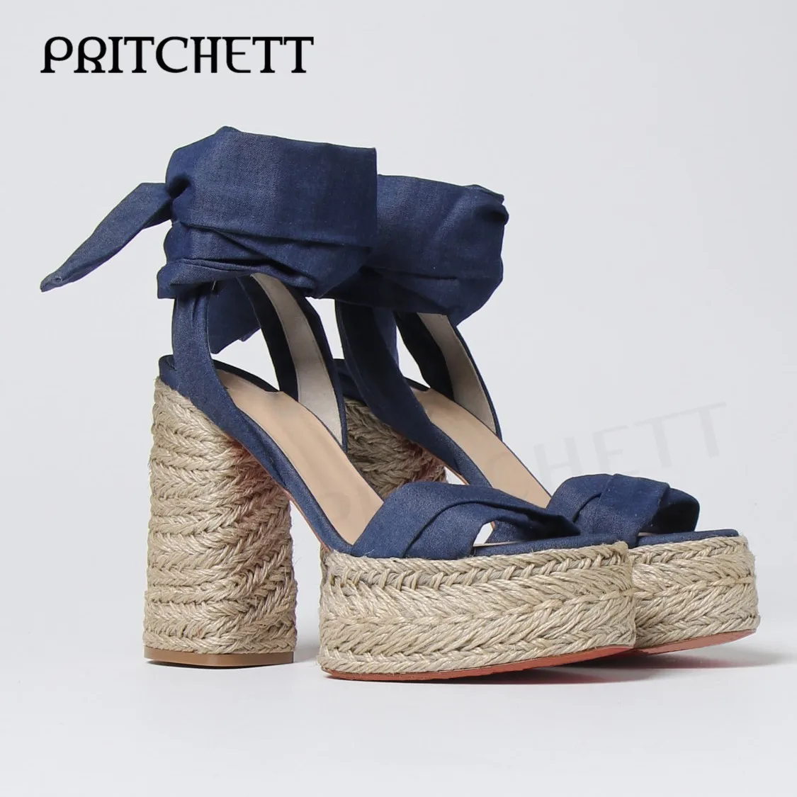 Orange Braided Chunky Heel Platform Sandals Round Toe Open Toe Ankle Silk Strap High Heel Sandals Fashion Party Women's Shoes