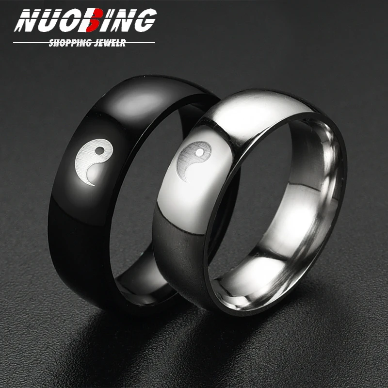 

Yin Yang Tai Chi black Silver 8MM Cartoon Anime Role Play Eight Diagrams Pattern Neutral Ring Charm Stainless Steel Jewelry Gift