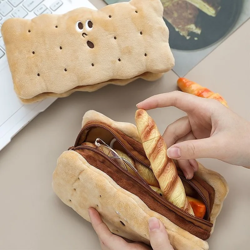 

Kawaii Biscuit Shape Soft Plush Cookies Pencil Case Large Capacity Simple Cute School Supplies Stationery Box Kids Gift пенал