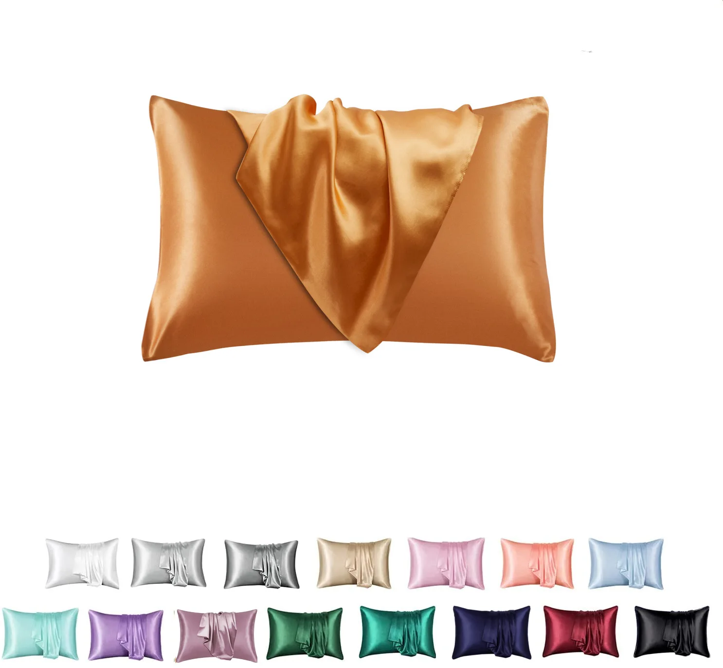 2PCS Pure Emulation Silk Satin Pillowcase Comfortable Khaki Solid Pillow Cover Pillowcase For Bedroom Pillows 50*66CM