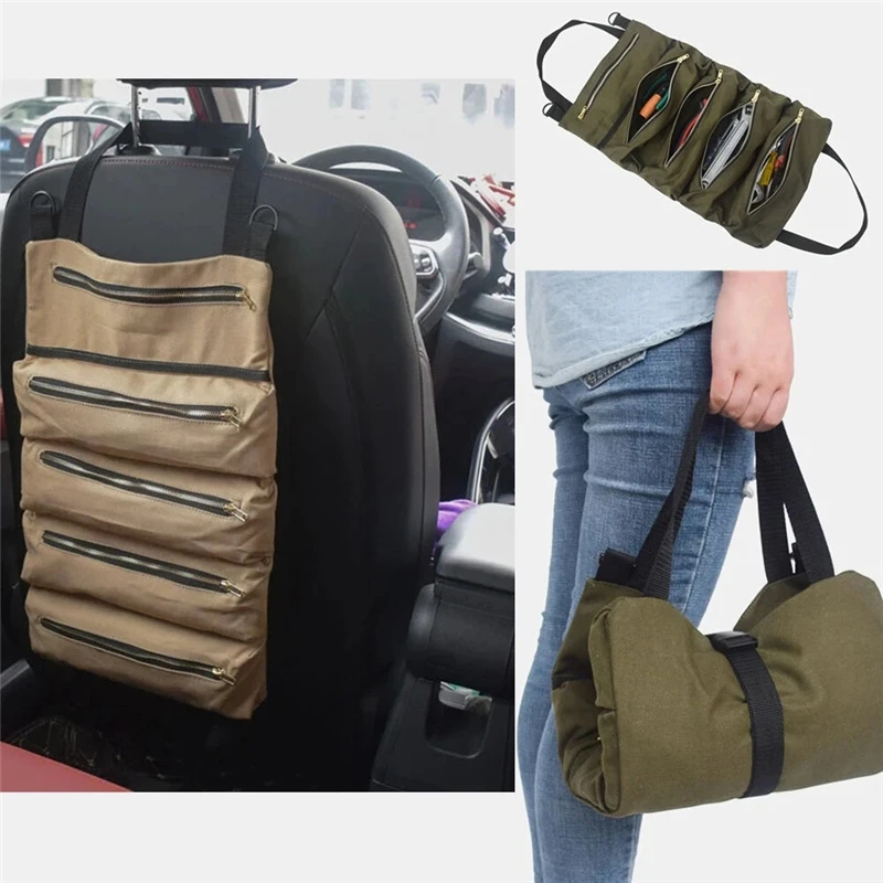

Multi-functional Suspension Car Storage Bag Tool Roll Up Bag Wrench Roll Pouch Hanging Tool Oxford Cloth Zipper Carrier Tote