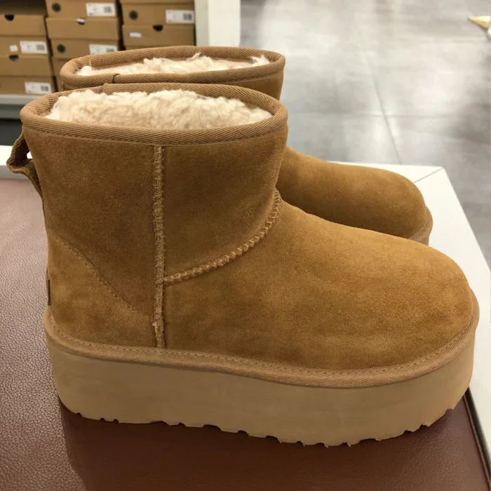 

2022 Winter Snow Boots Thick-soled Women's Boots Real Sheepskin Wool Warmer Ladies Heightening Shoes Platform Luxur