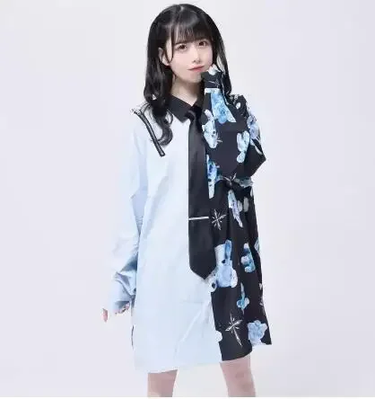 Модная брендовая рубашка в японском стиле Харадзюку с длинными рукавами и галстуком-цепочкой в стиле панк, визуальные нейтральные мужские и женские топы с принтом