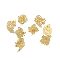 10pcs carved flower maple clouding stainless steel stud earrings findings base post accessories for diy earrings jewelry making
