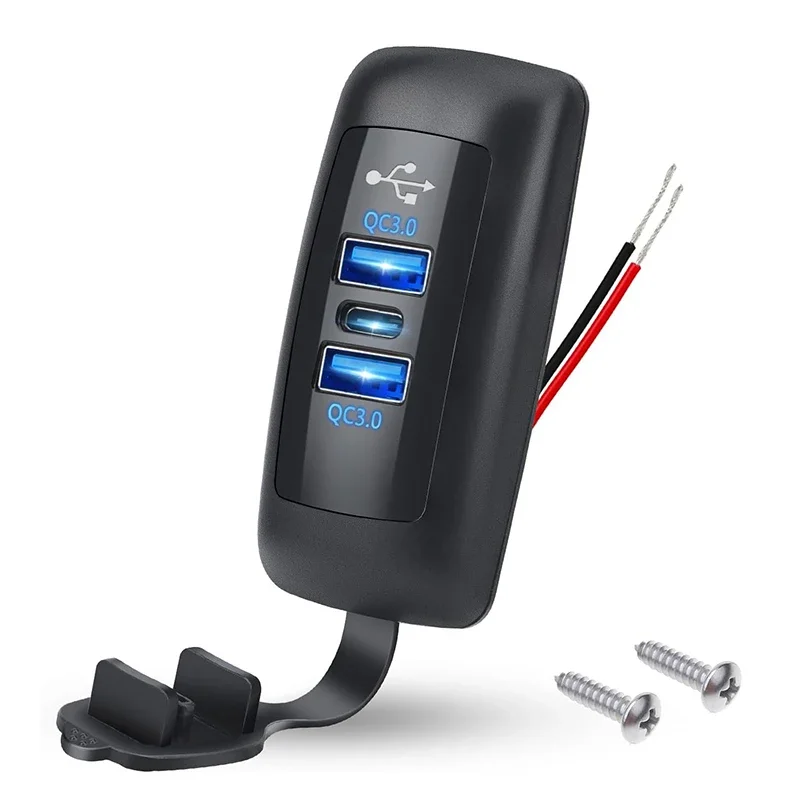 

12 В USB-розетка 66 Вт Автомобильное зарядное устройство 3 порта Двойная 18 Вт QC3.0 Двойная 30 Вт PD3.0 Водонепроницаемая розетка для автомобиля Грузовик Гольф RV Marine