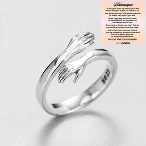 Zircon Hug Rings Stainless Steel Geometric Hug Couple Adjustable Ring Wedding Christmas Aesthetic Jewelry Gift anillos For Women