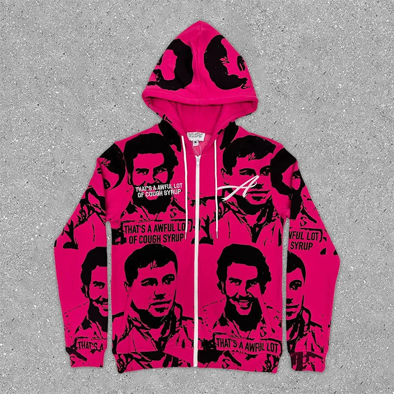 Y2K Толстовка с капюшоном в стиле панк портретным принтом толстовка большого