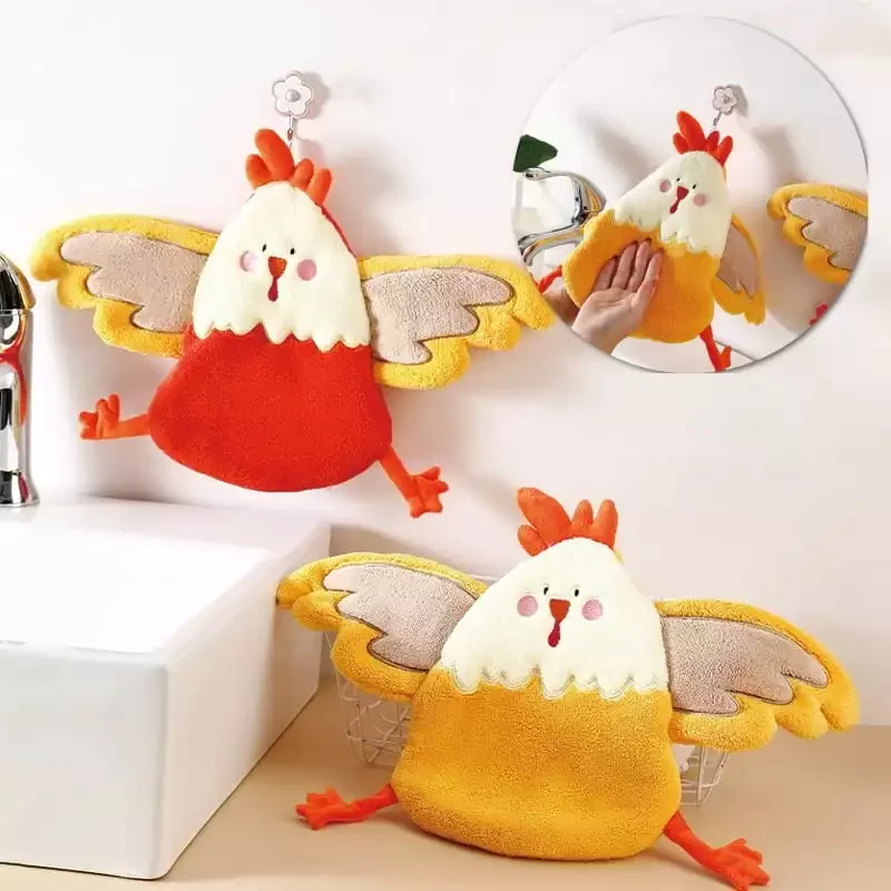 

Hand Towels Coral Fleece Cartoon Chick Modeling Kitchen Bathroom Hand Hanging Loops Quick Dry Soft Absorbent Microfiber Towels
