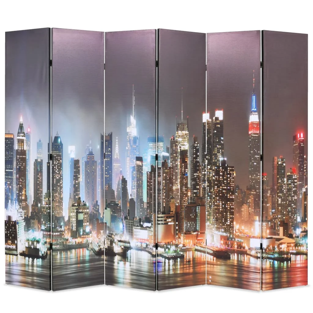 

6 Panel 228x170cm Foldable Room Divider New York at Night Portable Divider Living Room Separator Internal Partition