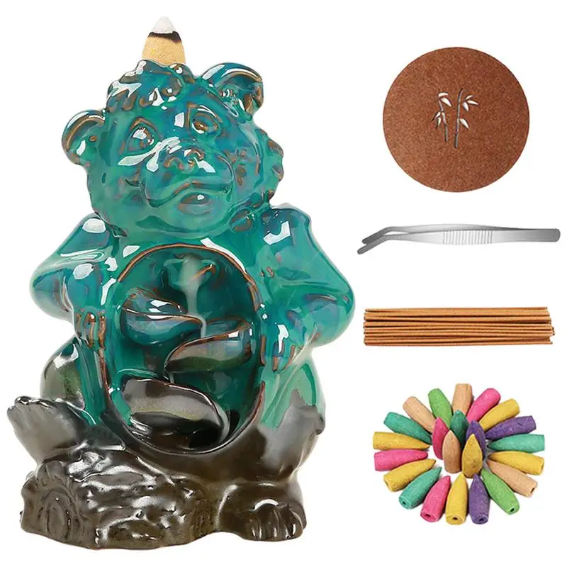 

Bear Incense Burner Ceramics Waterfall Backflow Incense Burners Meditation Decorations Gift Including Reflux Fragrance Home