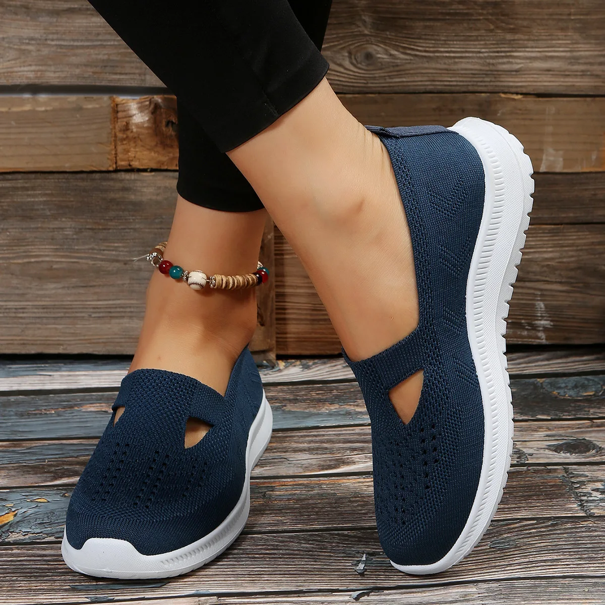 Soft Bottom Knitted Solid Color Flat Shoes for Women Summer Breathable Mesh Slip on Sandals Woman Non Slip Light Casual Loafers