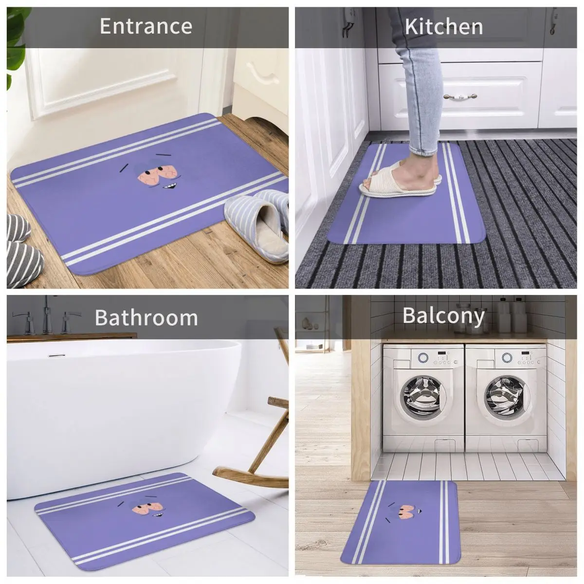 

Towelie Bath Mat Decor Smile Face Sad 3D Rug Carpet Doormat Anti-slip Entrance Living Room Home Kitchen Bedroom Washable Dancing