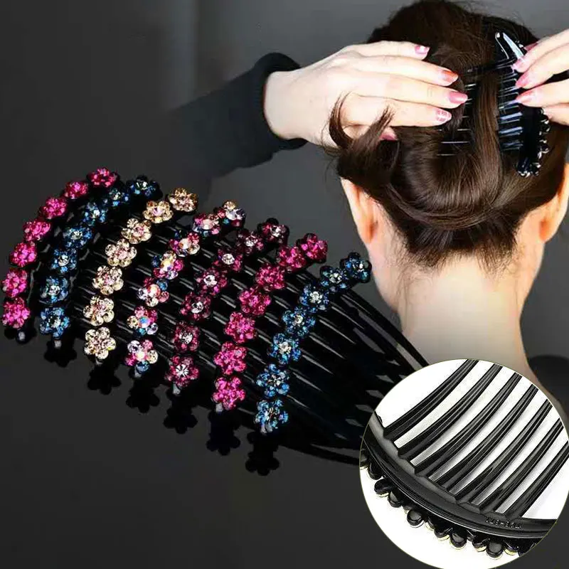 

New Plastic Shiny Hairpins Molans Vintage Flower Crystal Hairclips Fashion Hair Maker Bun Hair Combs For Women Hair Accessories