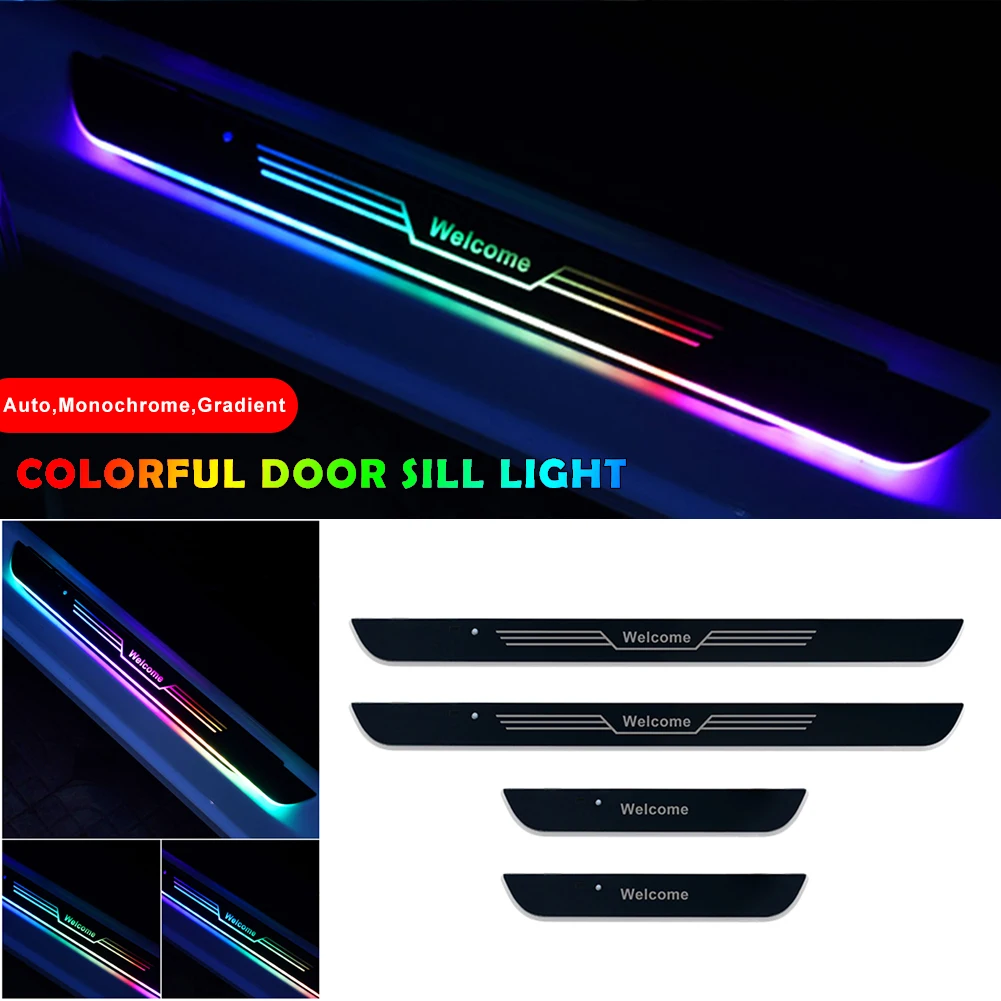 

4Pcs Car Door LED Light Wireless Front Rear Door Sill Light USB Rechargeable Welcome Pedal Atmosphere Light Threshold Strip Lamp