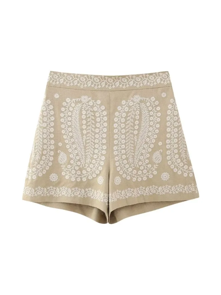 News Fashion Thin Style Vintage Embroidery Women High Waist Shorts 2023 Summer Zipper Side Casual Shorts Female Short Pants Y2k