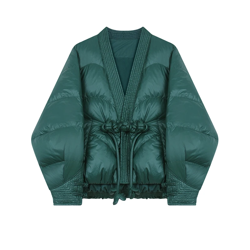 Chinese style knot puffer jacket warm Women High street Batwing sleeve 90% white duck down coat 2023 New clothing INKEO 2O373