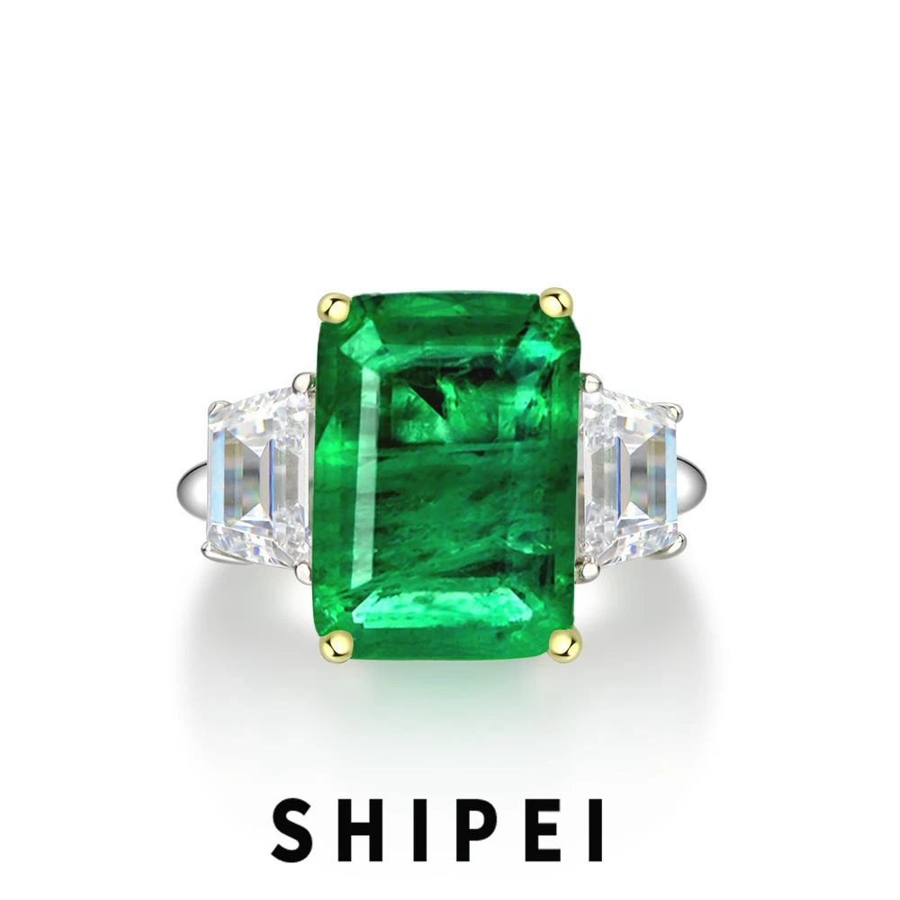 

SHIPEI Luxury 925 Sterling Silver 8 CT Emerald Paraiba Tourmaline Gemstone Wedding Engagement Ring For Women Fine Jewelry