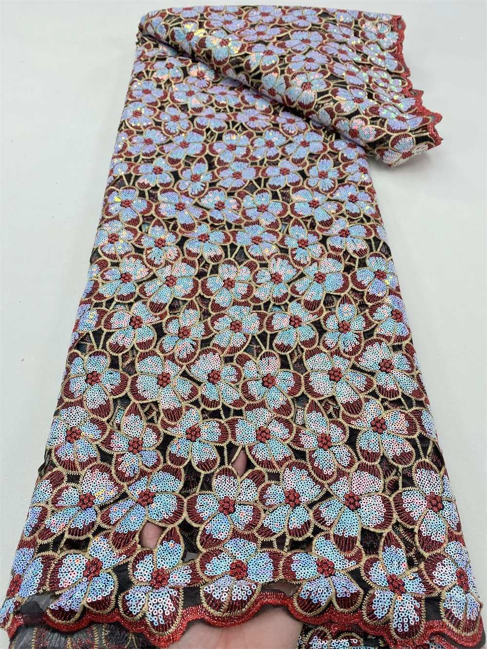 Нигерийская кружевная ткань NI.AI 2022 высокого качества с пайетками, золотой вышивкой, африканским бархатом XY3687B.