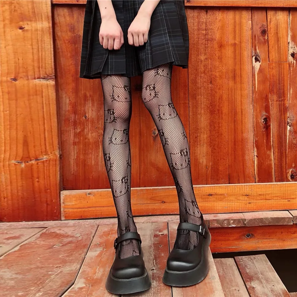 Женские чулки с котенком Лолита ночной клуб черные шелковые колготки аниме