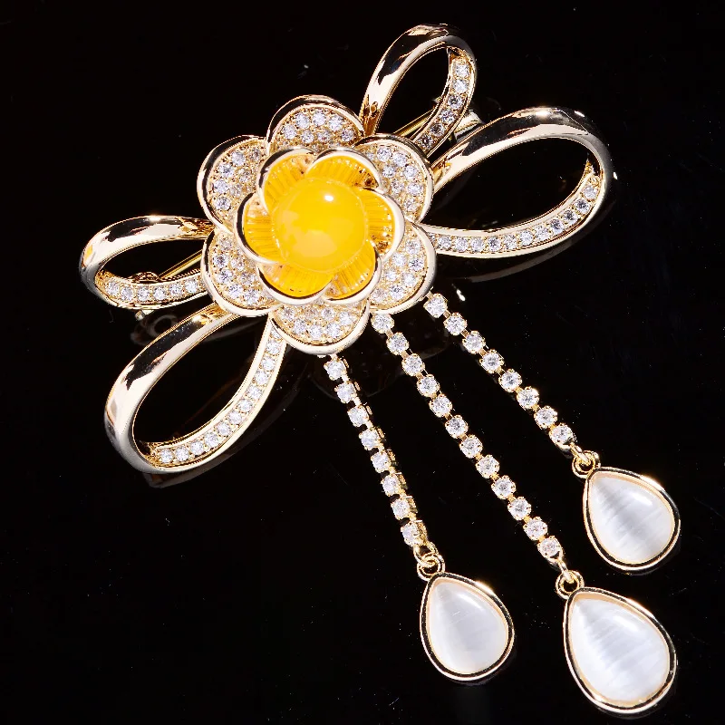 Медная инкрустированная цирконием Элегантная Брошь-бант в китайском стиле с