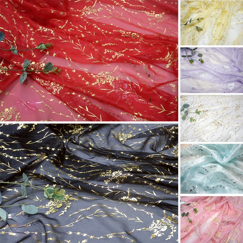 

Bronzing Silver Chiffon Fabric Tang Feng Hanfu Multicolor Wholesale Cloth Per Meter Apparel Sewing Diy Material