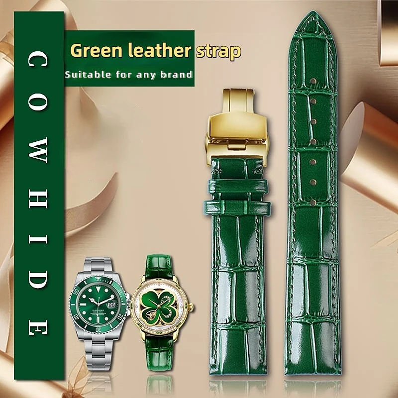 

Ремешок из мягкой воловьей кожи с бамбуковым узором для мужских часов, зеленый браслет из страусиной кожи с пряжкой-бабочкой, 18 мм 20 мм 22 мм