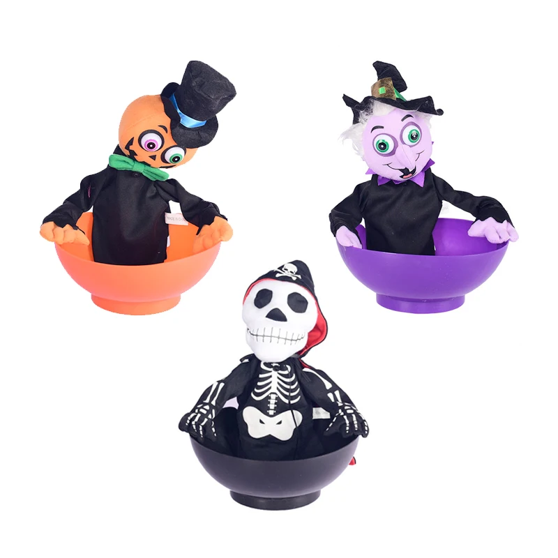 

Halloween Electric Toy Skeleton Candy Bowl Funny Doll Fruit Plate Sound Induction Switch Bar Club Home Festival Party Decoration
