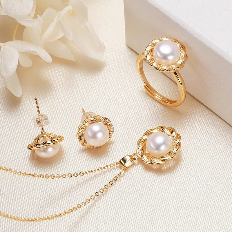 Жемчужные серьги кольцо ожерелье китайская мода пресноводный жемчуг ювелирные изделия для женщин нежные украшения хороший подарок для дев...
