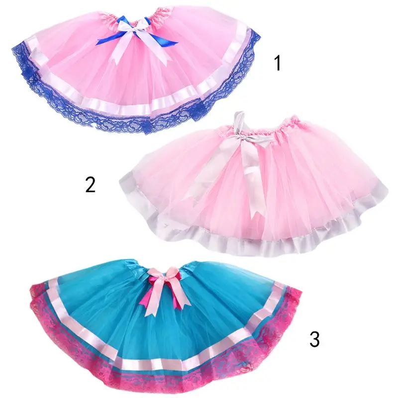 

Kid Girls Ballet Dance Mini Skirt Double Layer Bowknot Floral Lace